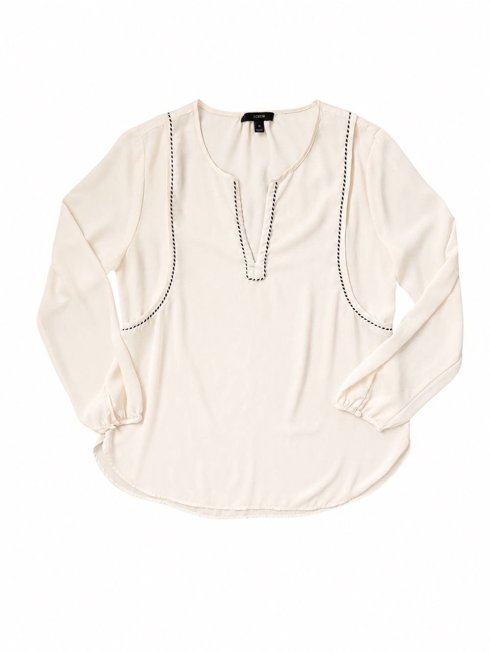 J.Crew Cream Black Trim Split Neck Blouse Size 6 - Picture 1 of 3